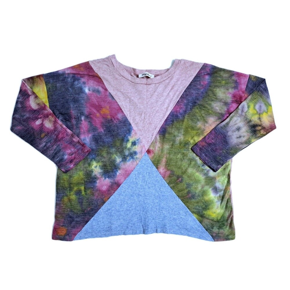 Haptics by Holly Harper Top Shirt Size 1X Tiedye Colorblock Rainbow Multicolor